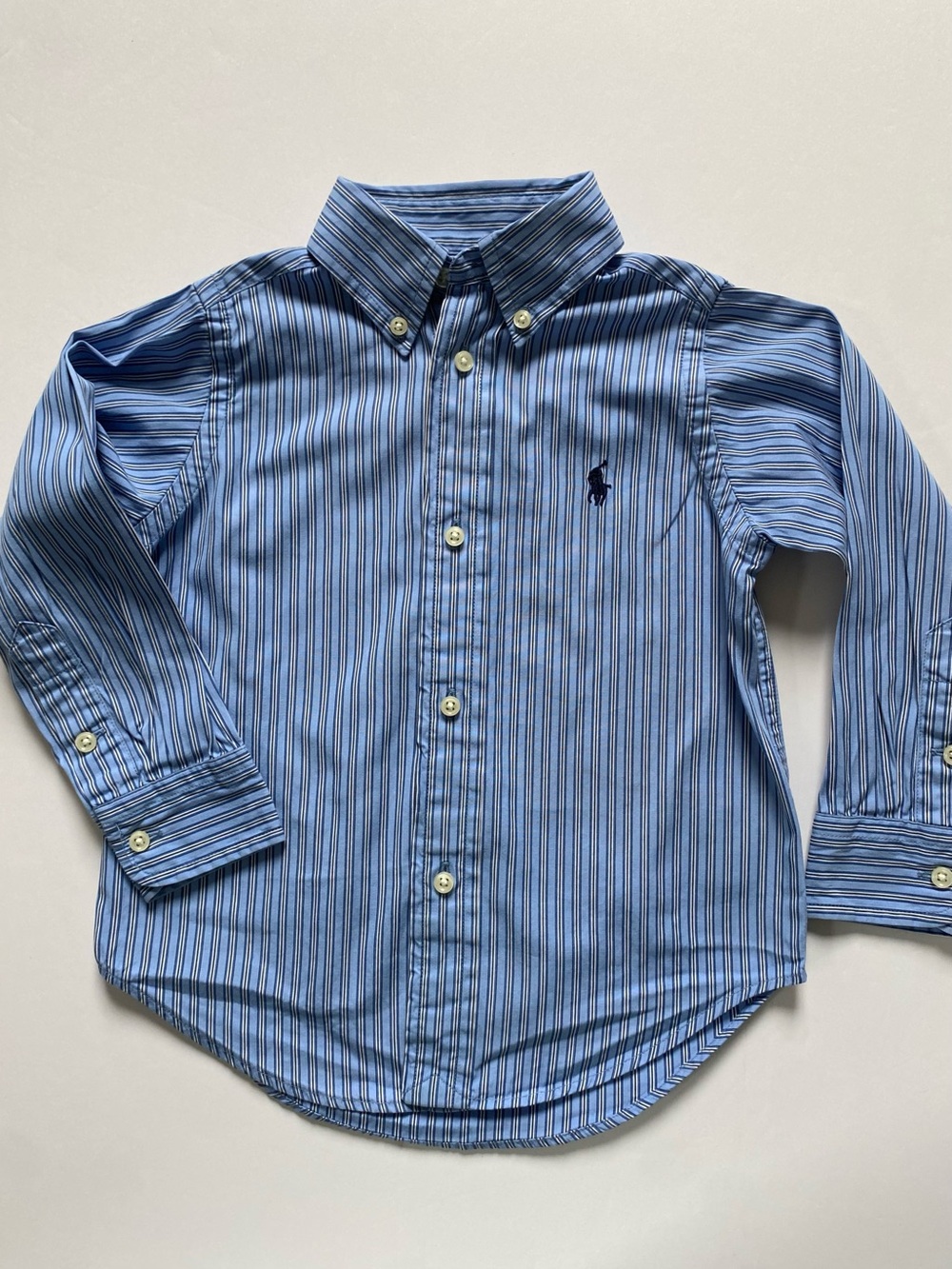 Polo Ralph Lauren Shirt Size 2T 24 Months Blue Striped 100% Cotton Button Down